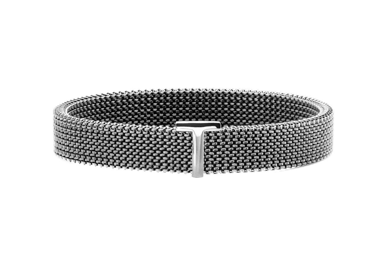 bracciale acciaio elastico con lettera in argento