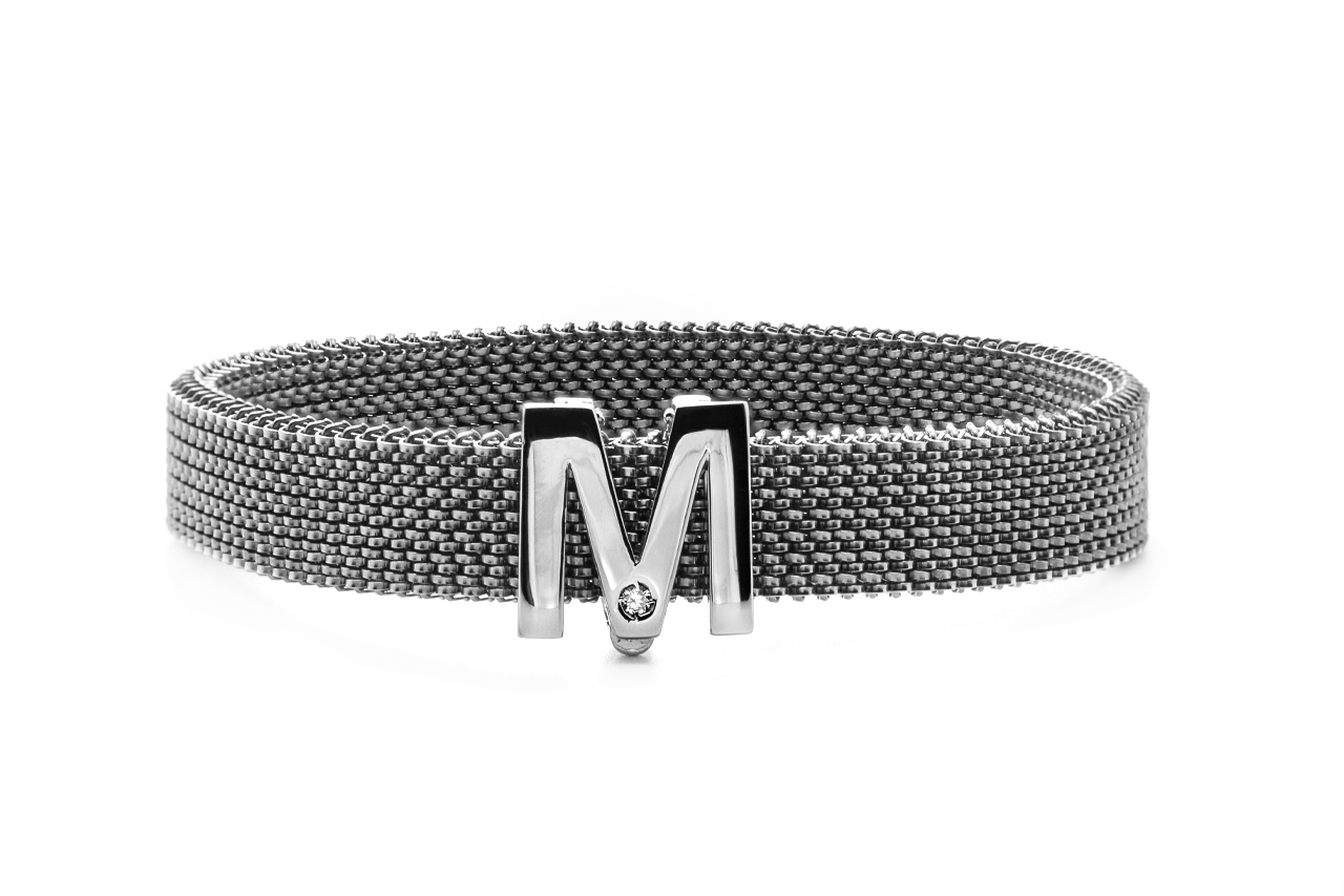 bracciale lettera argento diamante