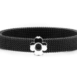 Bracciale acciaio elastico con decorazione in argento a forma di quadrifoglio