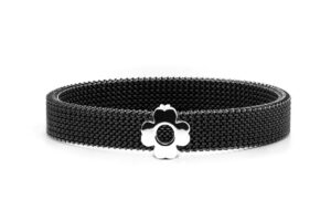 Elastic steel bracelet with four-leaf clover decoration in silver