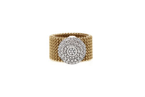 Elastic steel ring with silver decoration and zirconia