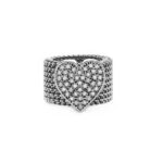 Elastic steel ring with a silver heart-shaped decoration and zirconia pavé
