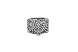 Elastic steel ring with a silver heart-shaped decoration and zirconia pavé