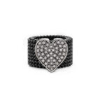 Elastic steel ring with a silver heart-shaped decoration and zirconia pavé