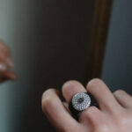 Elastic steel ring with silver decoration and zirconia