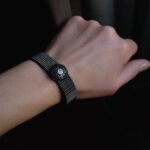 Elastic steel bracelet with decoration in Sterling Silver and zirconia pavé
