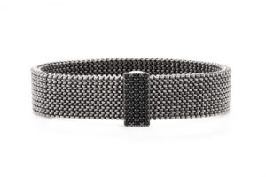 Elastic steel bracelet with silver decoration and black zirconia