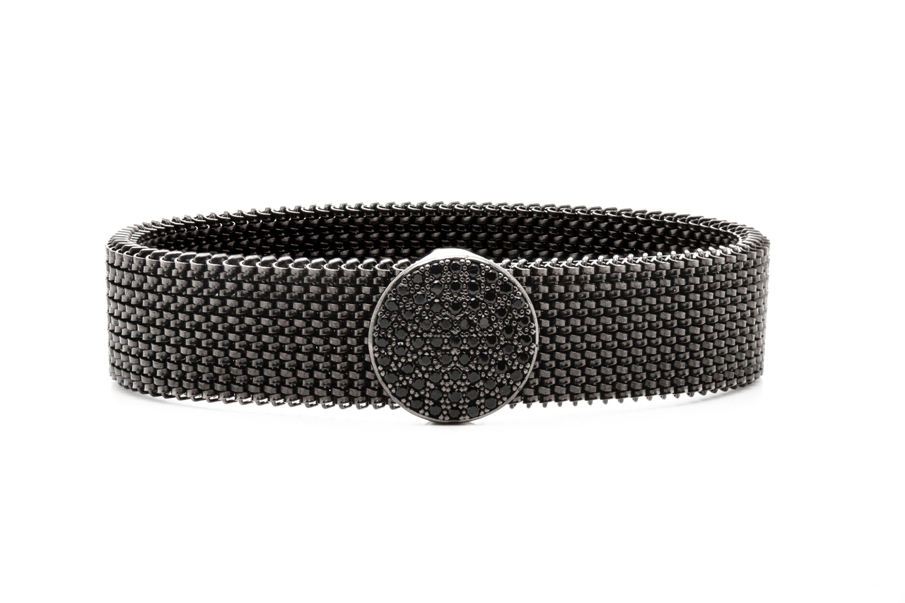 Bracciale acciaio elastico con decorazione in argento e zirconi