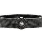 Elastic steel bracelet with decoration in Sterling Silver and zirconia pavé