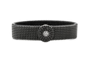 Elastic steel bracelet with decoration in Sterling Silver and zirconia pavé