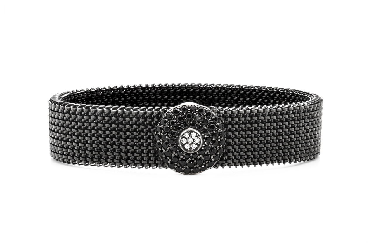 Bracciale acciaio elastico con decorazione in argento e pavé di zirconi
