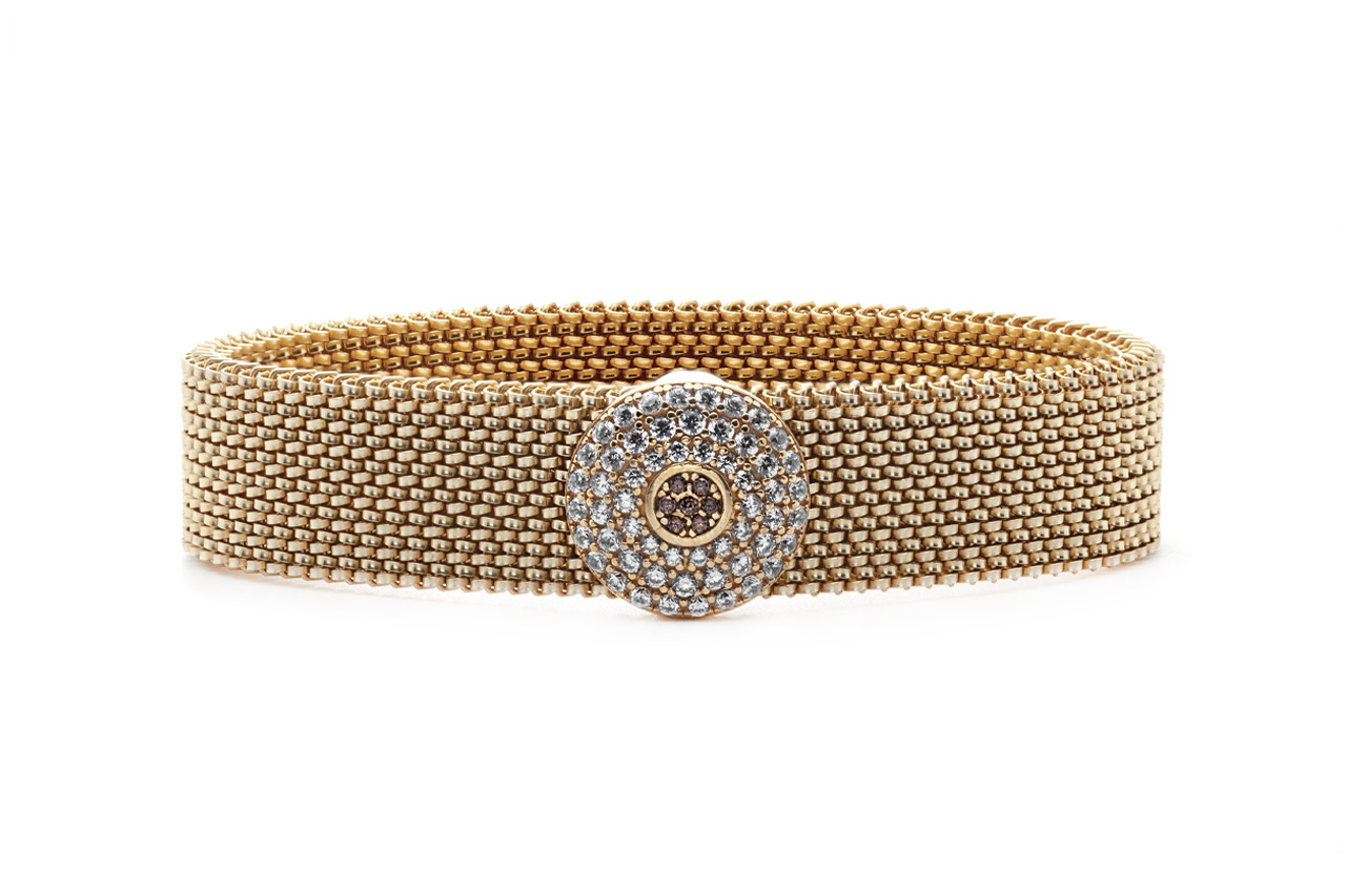 Bracciale acciaio elastico con decorazione in argento e pavé di zirconi