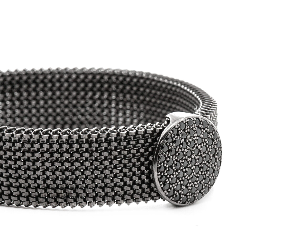 Bracciale acciaio elastico con decorazione in argento e zirconi