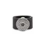 Elastic steel ring with silver decoration and zirconia